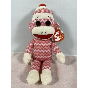 TY- Pink, SOCK Monkey, BEANIE BABY. With Tags.
